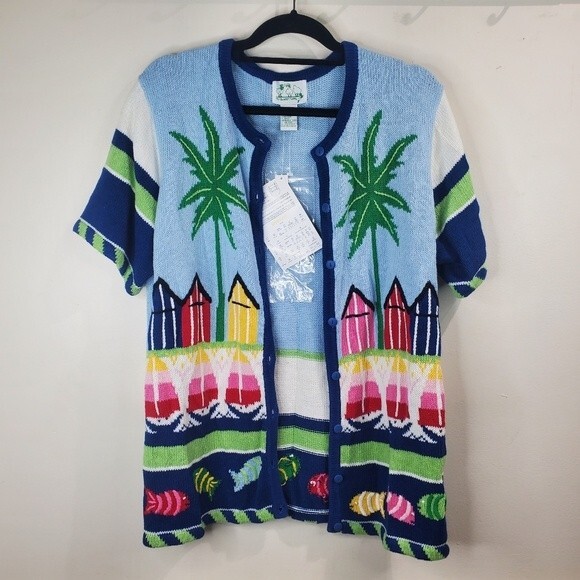 The Quacker Factory knitted short sleeve beach cardigan size medium nwt - Picture 1 of 5